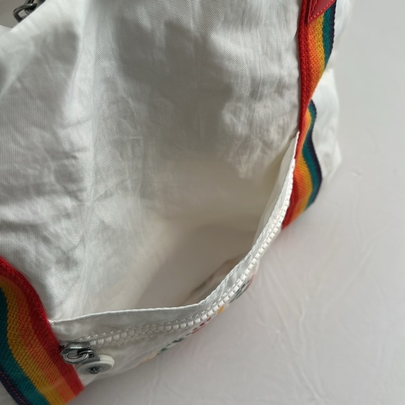Kipling Art Medium Pride alabaster white multicolor logo rainbow strap tote bag - Picture 8 of 14